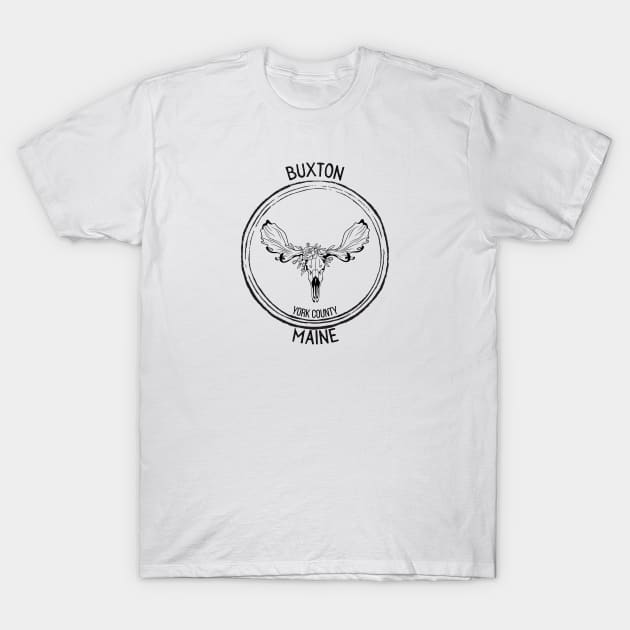 Buxton Maine Moose T-Shirt by TrapperWeasel